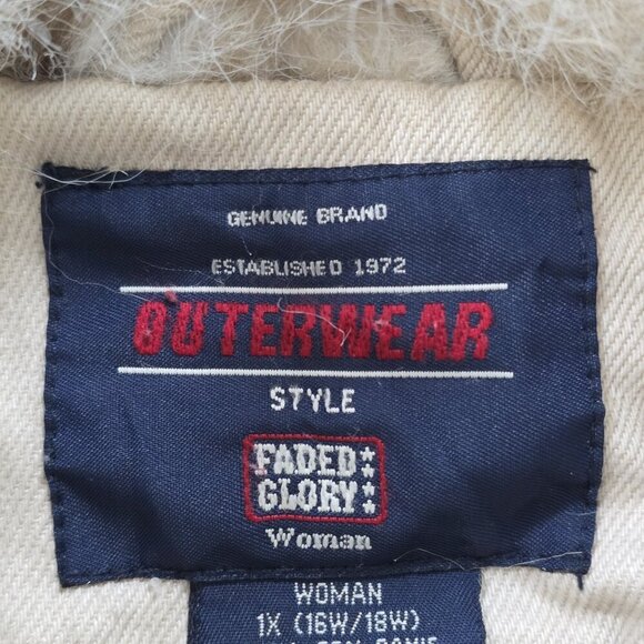 Vtg Faded Glory Trucker Jacket Women 1X Sand Faux Fur Pockets Quilted Lining Y2K - Picture 3 of 16